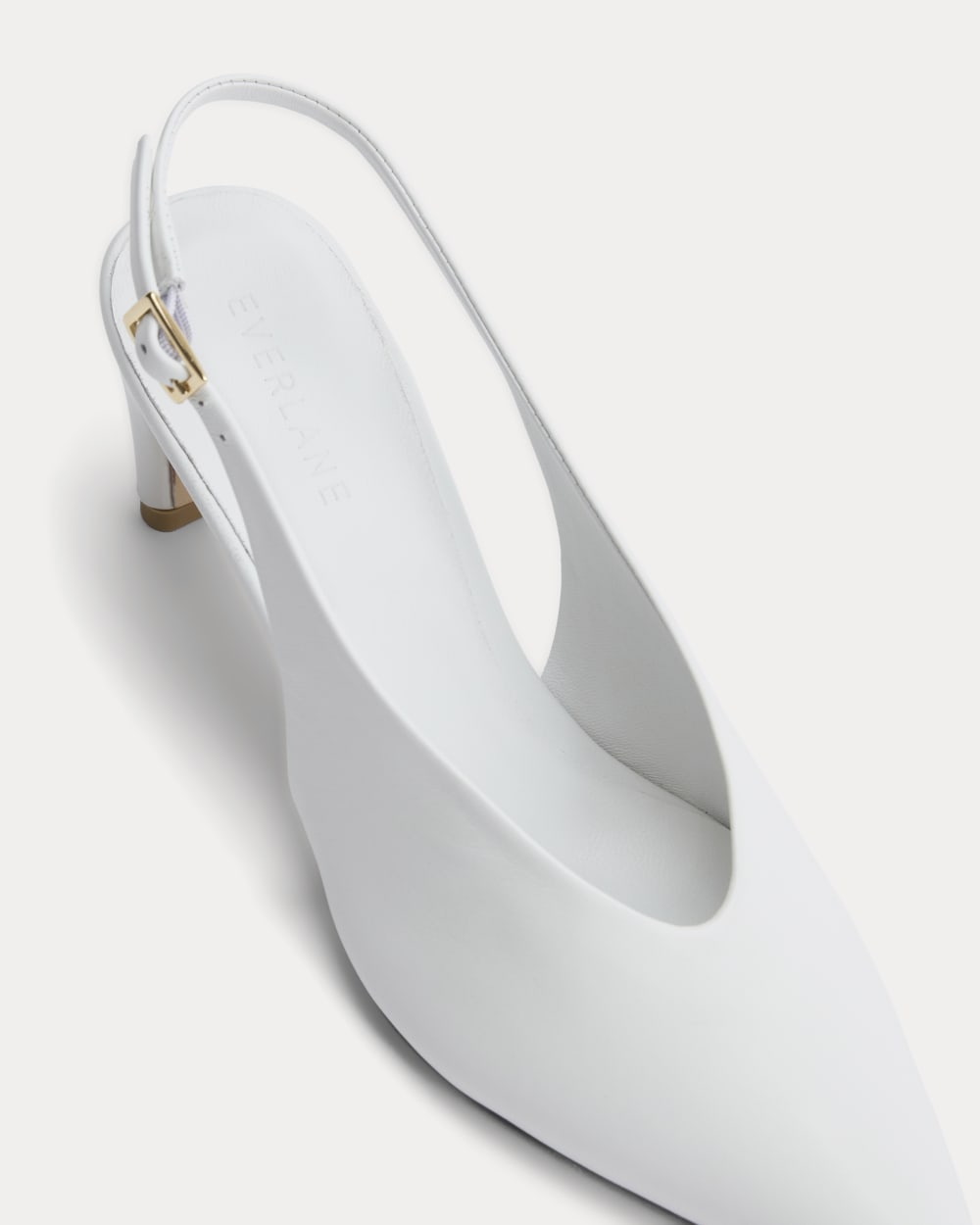 Pointed-Toe Slingback Heel in Snow — detail view