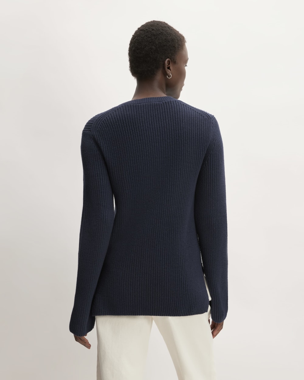 The Organic Cotton Slim Crew Sweater in Navy — detail view
