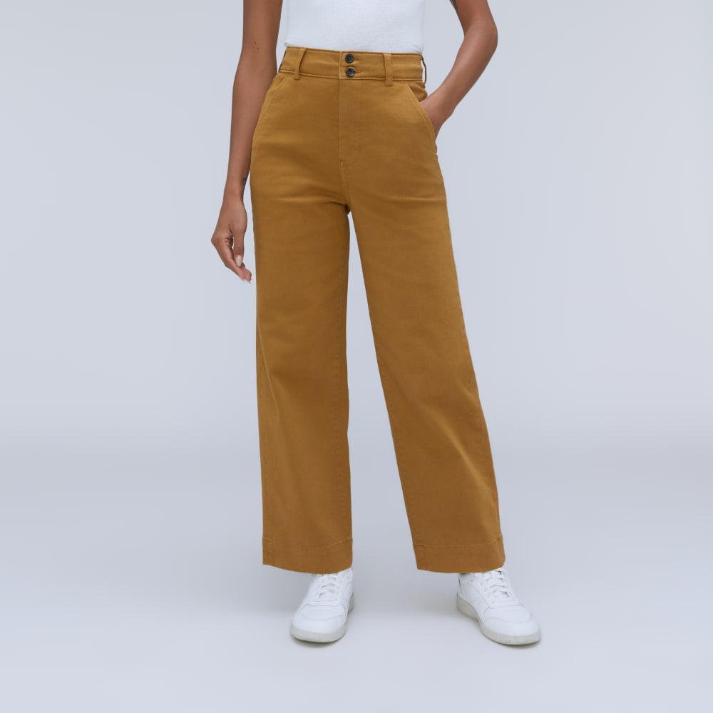 The Organic Wide-Leg Pant in Tapenade — detail view