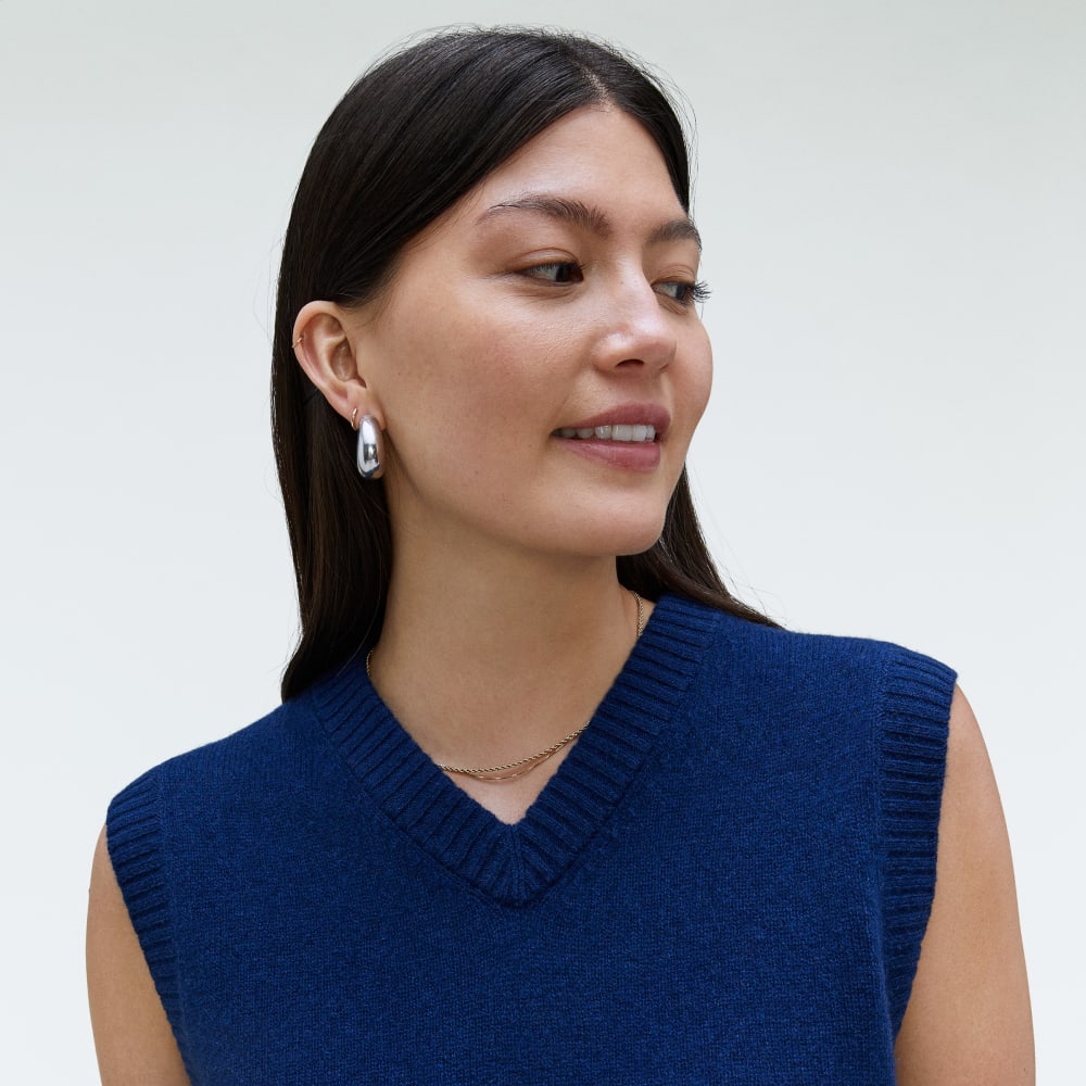 The Cashmere Vest in Bright Navy — detail view