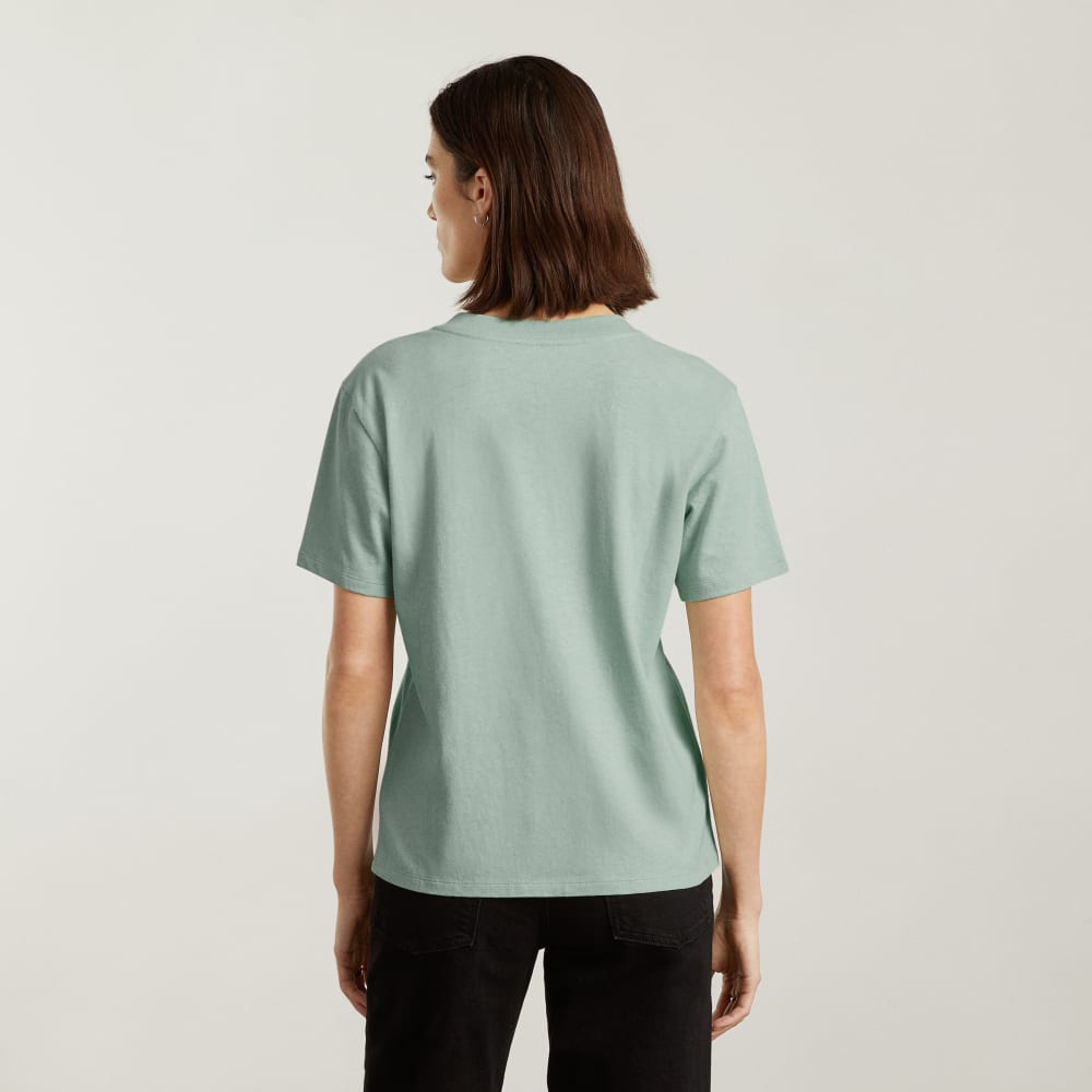 The Vintage V-Neck Hemp Tee in White Sage — detail view