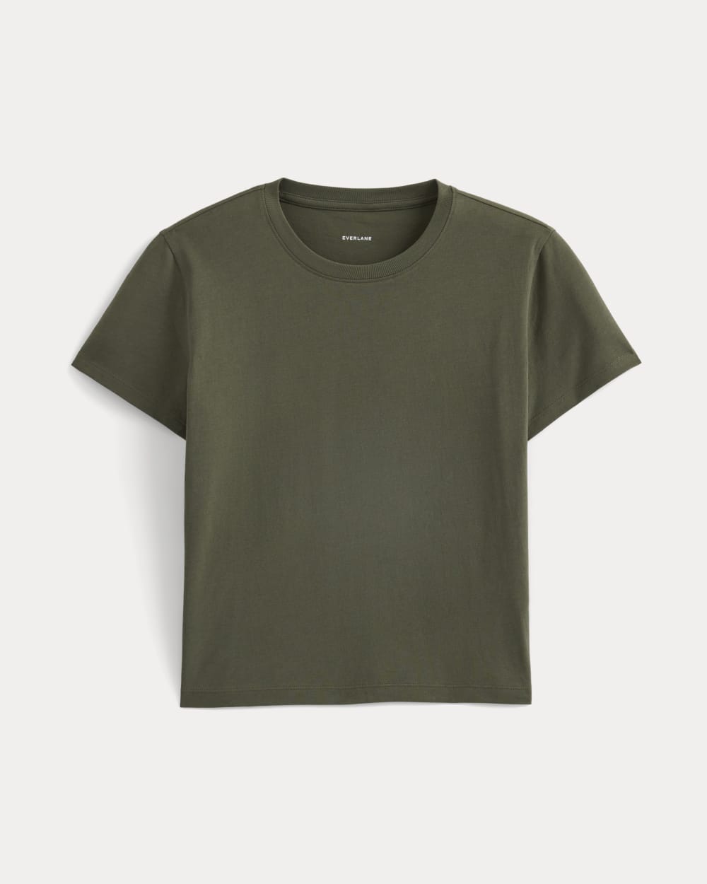 The Box-Cut Tee in Essential Cotton in Olive Night — alternate view