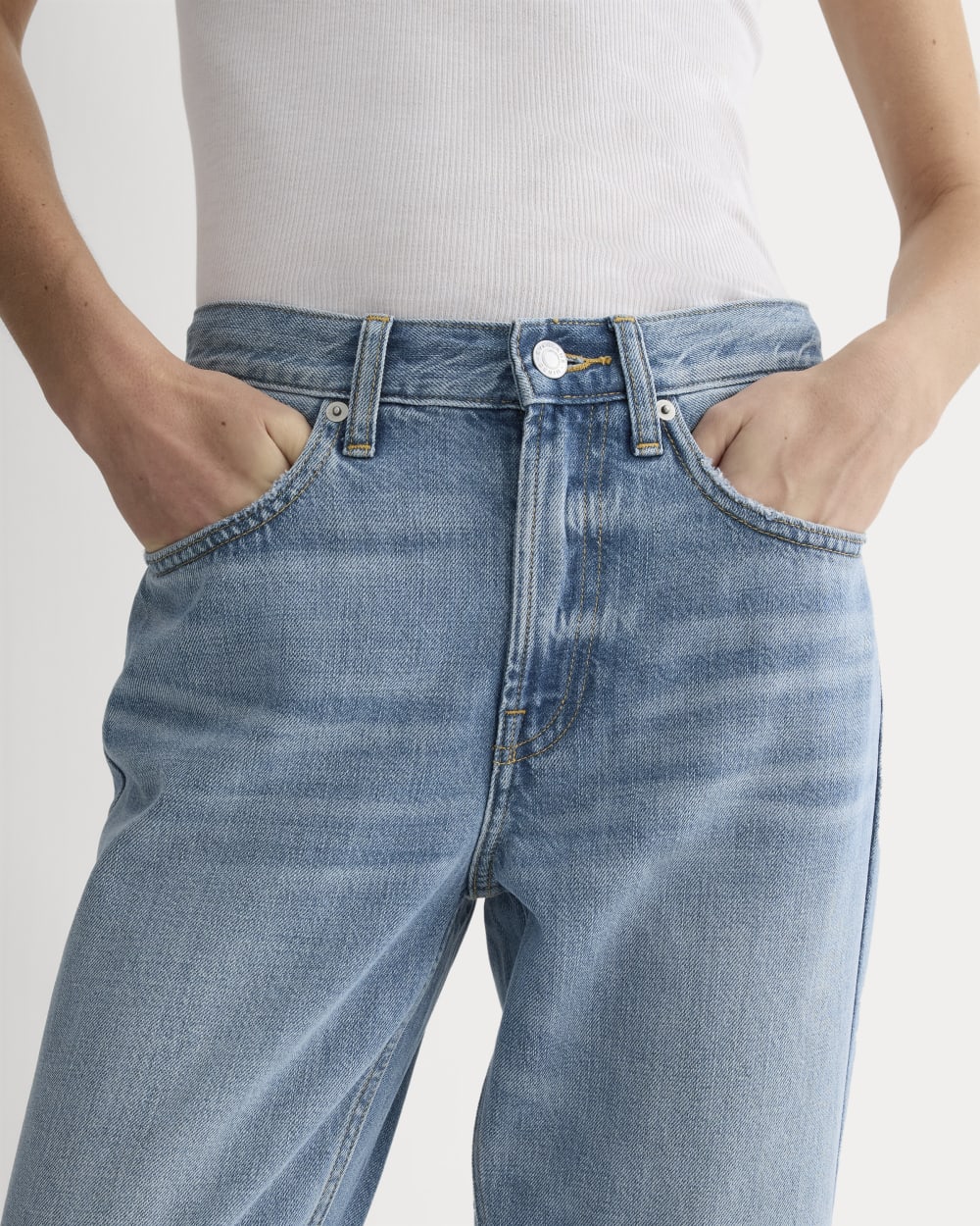 The Super-Soft Relaxed Jean in Weathered Blue — detail view