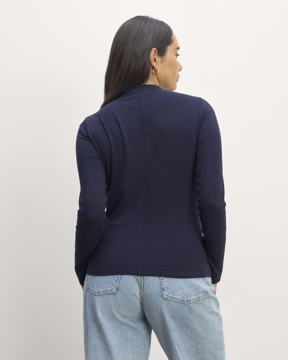 The Form Funnel-Neck Tee in Navy — detail view