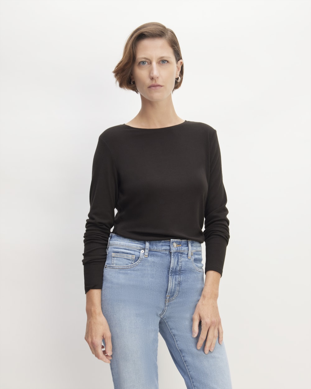The Long-Sleeve Tee in Butterluxe in Black — front view
