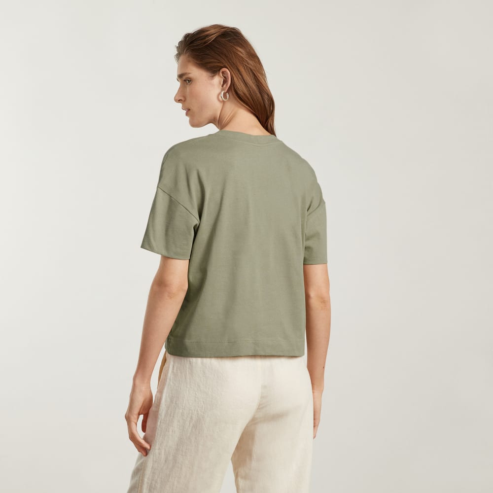 The Organic Cotton Slouchy V-Neck in Reed — detail view