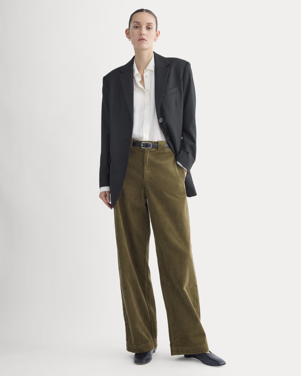 Corduroy Wide-Leg Trouser in Beech — front view