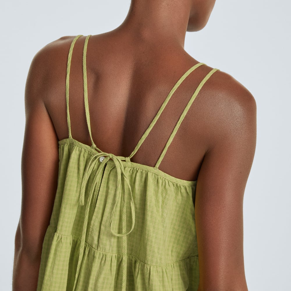 The Billow Cami in Pickled Pepper Plaid — detail view
