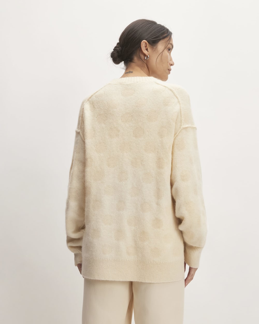 The Alpaca Polka Dot Oversized Crew in Snow / Canvas Polka Dot — detail view