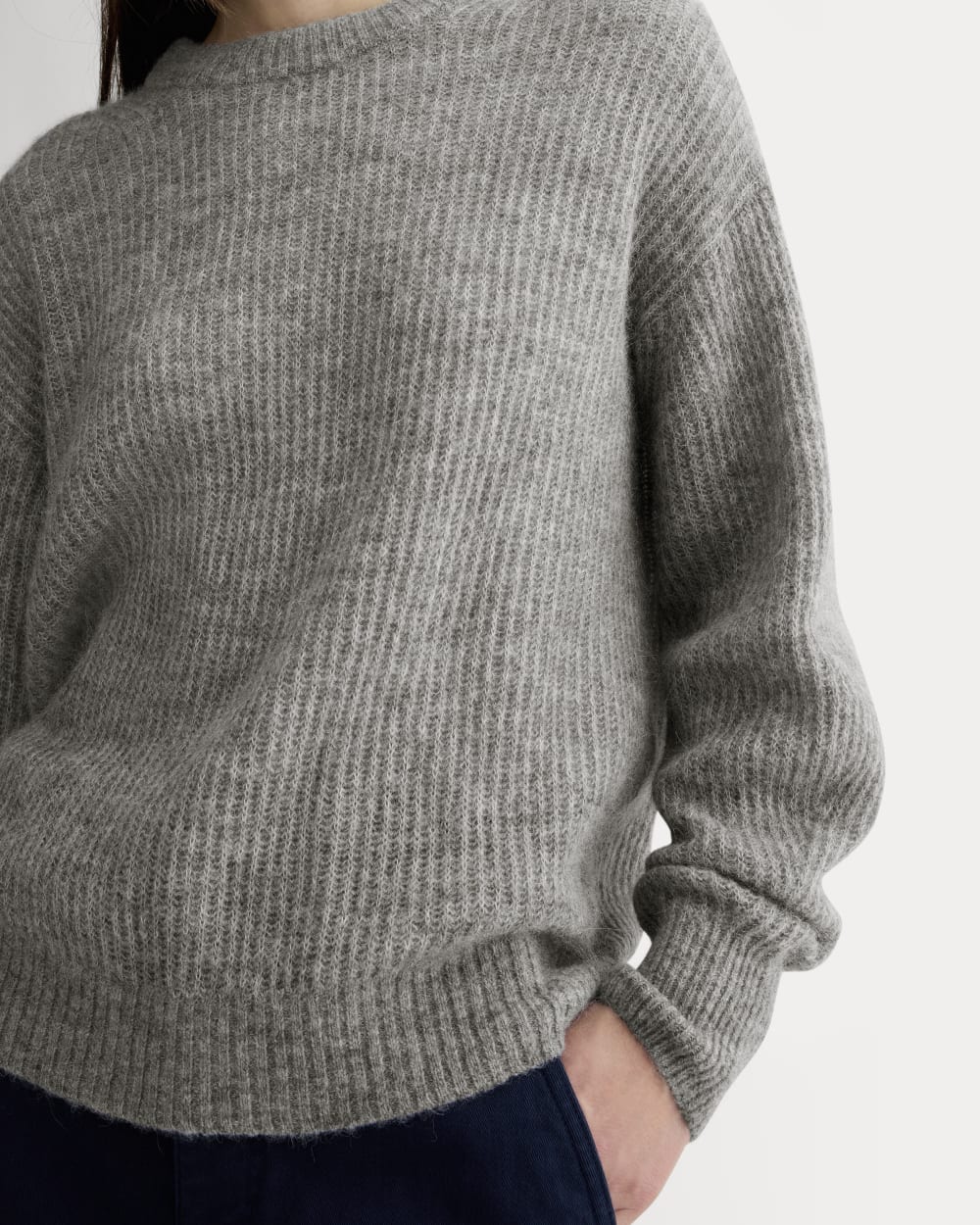 The Cocoon Crew in Alpaca in Heather Stone Grey — detail view
