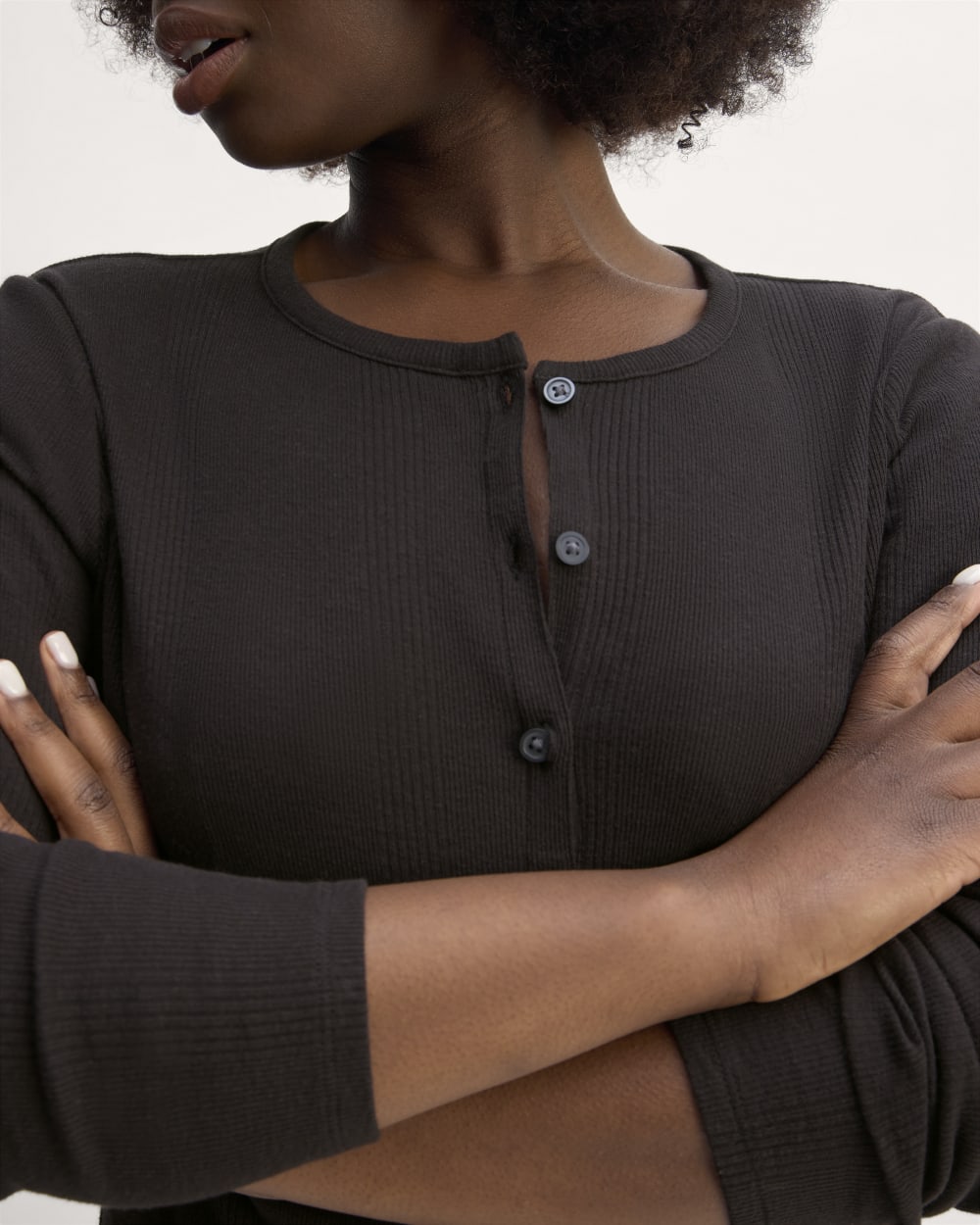 The Vintage Rib Cardigan in Black — detail view