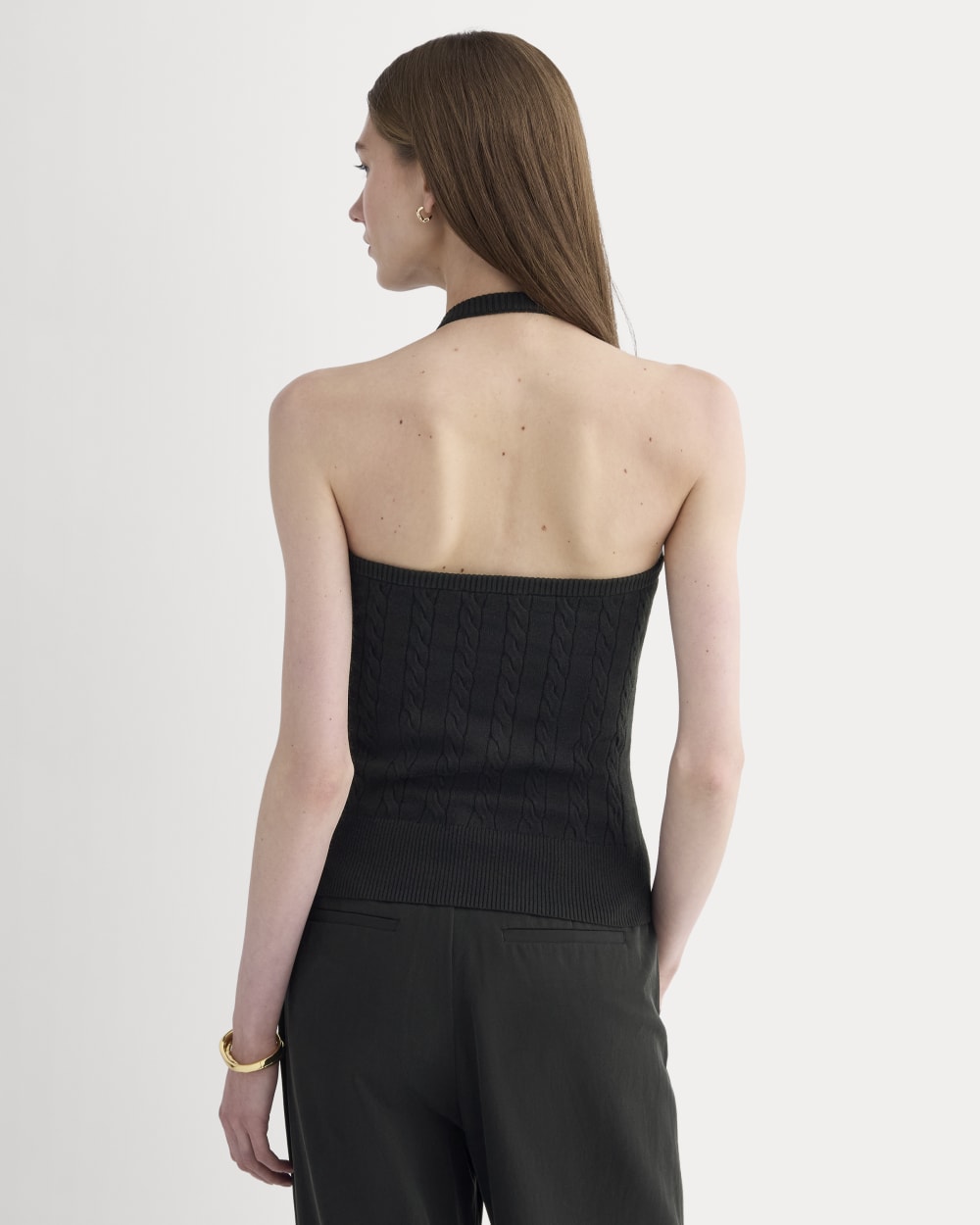 The Cable Halter in Cotton Cashmere in Black — detail view