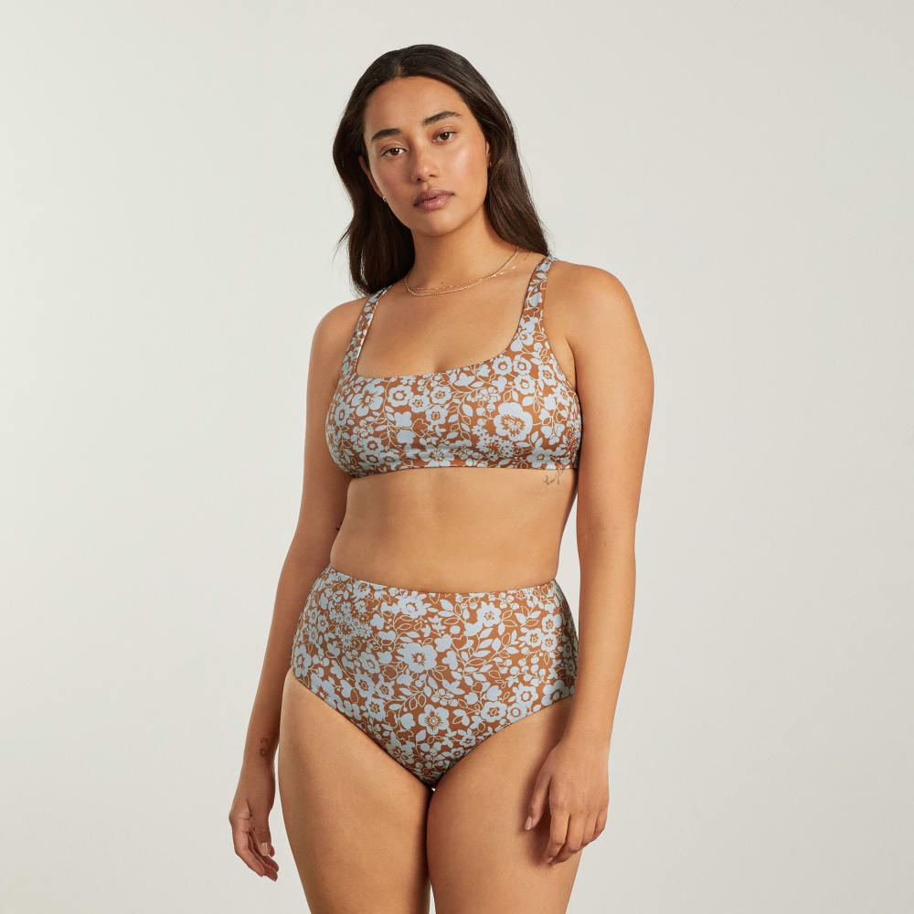 The Square-Neck Bikini Top in Honey Floral — detail view