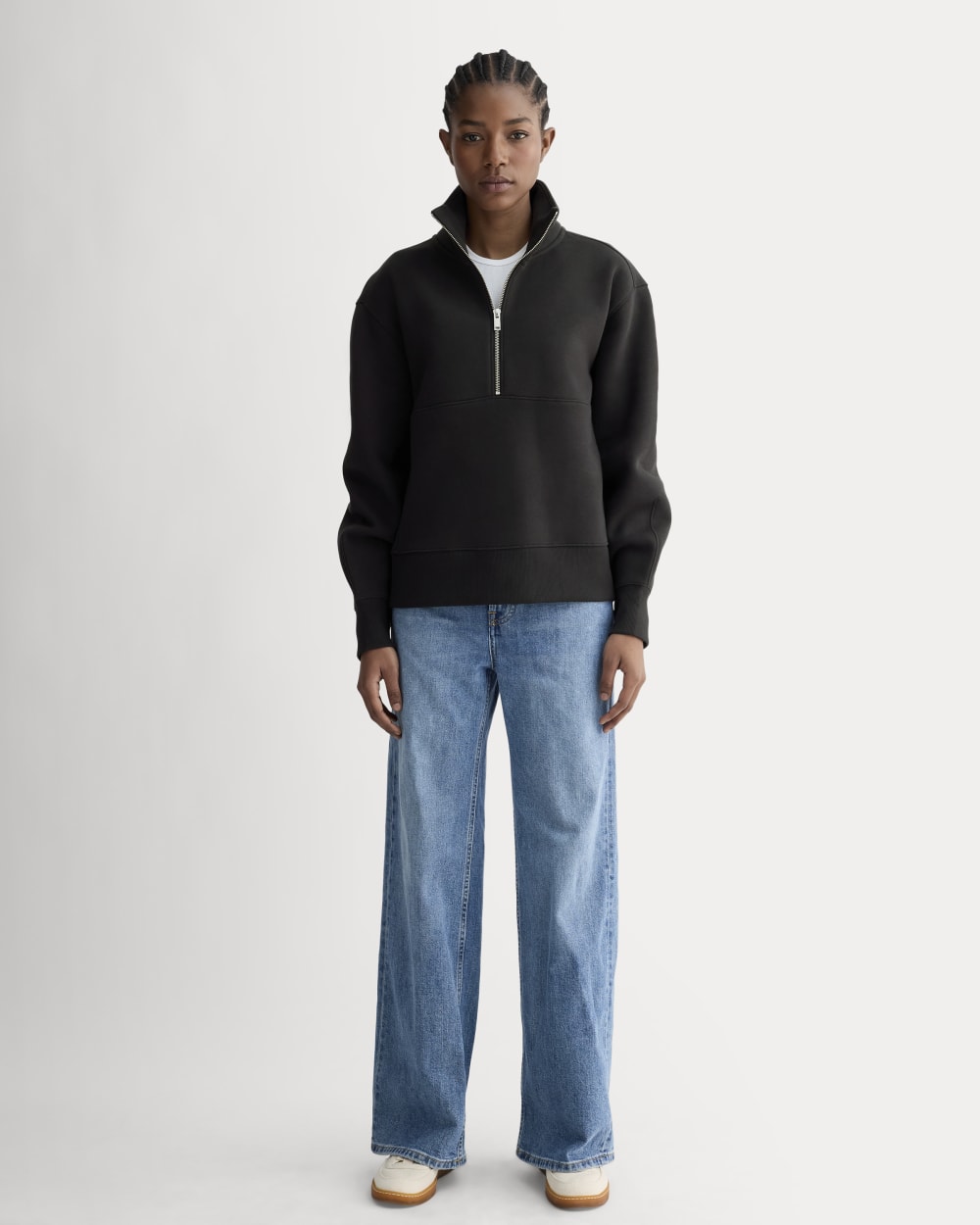 Luxe Fleece Half-Zip Sweatshirt in Black — detail view