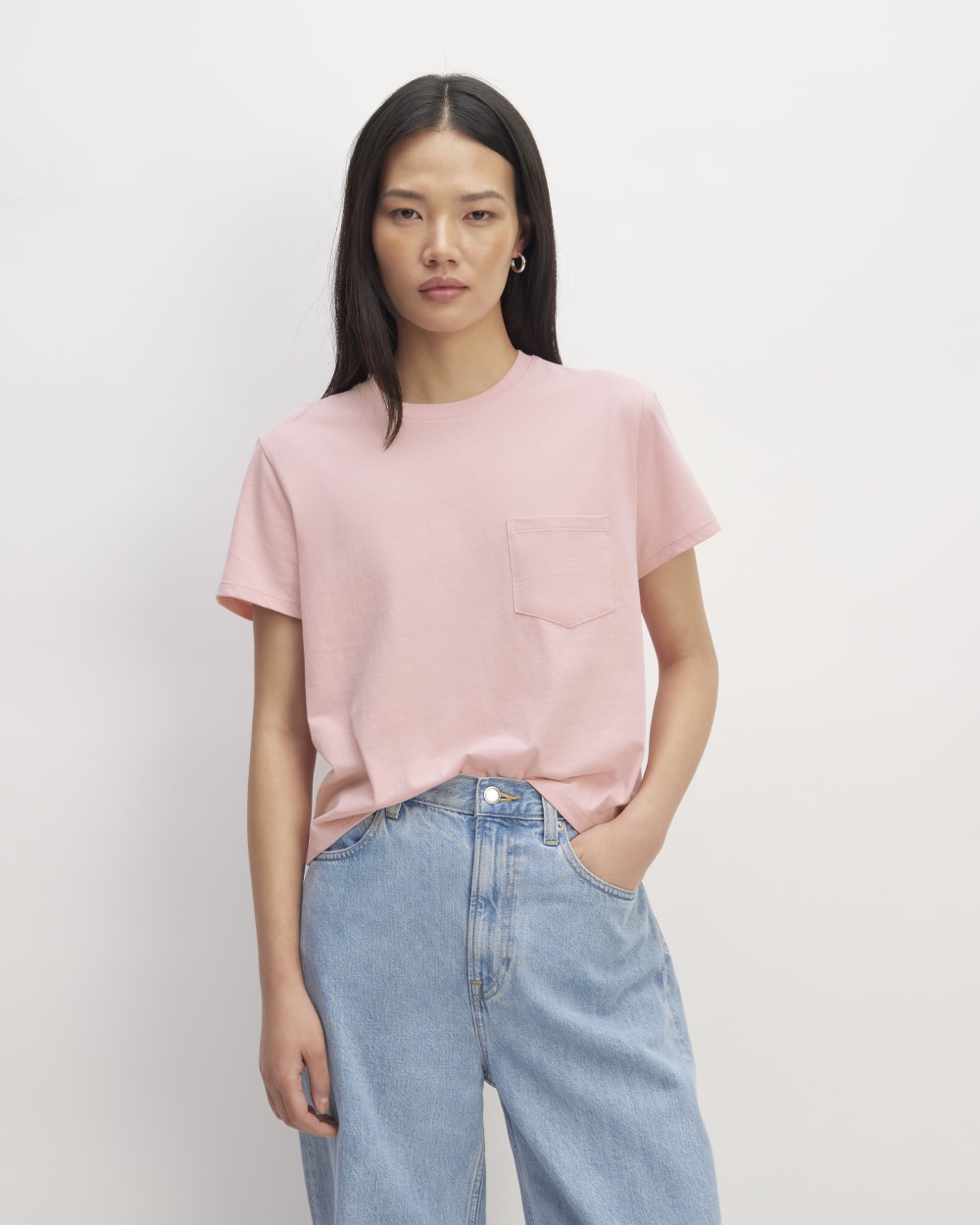 The Box-Cut Tee in Essential Cotton in Rose Pink — front view