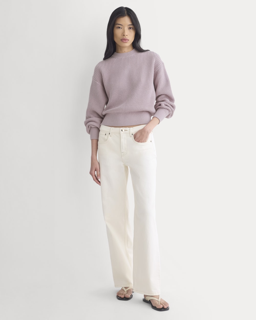 Cropped Ribbed Crew in Everyday Cotton in Burnished Lilac — detail view
