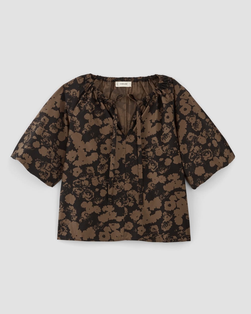 The Supima® Puff-Sleeve Top in Black / Cocoa Floral — alternate view