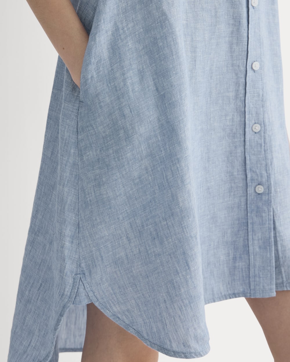 The Daytripper Dress in Linen in Chambray — detail view