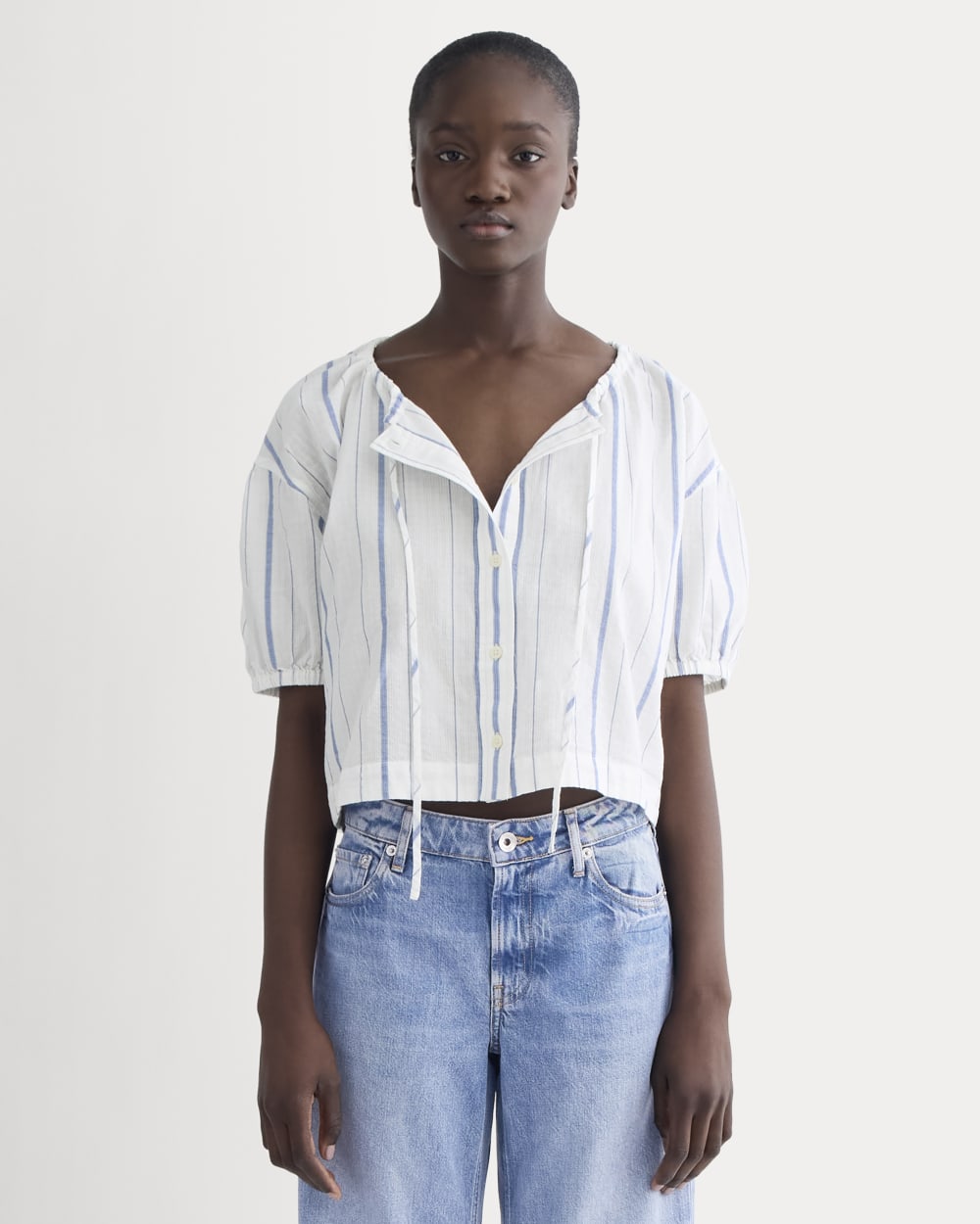The Gauze Button-Up in Bone / Dutch Blue — front view