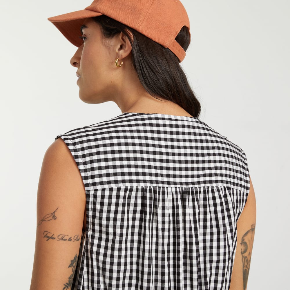 The Tiered Midi Dress in Black Gingham — detail view