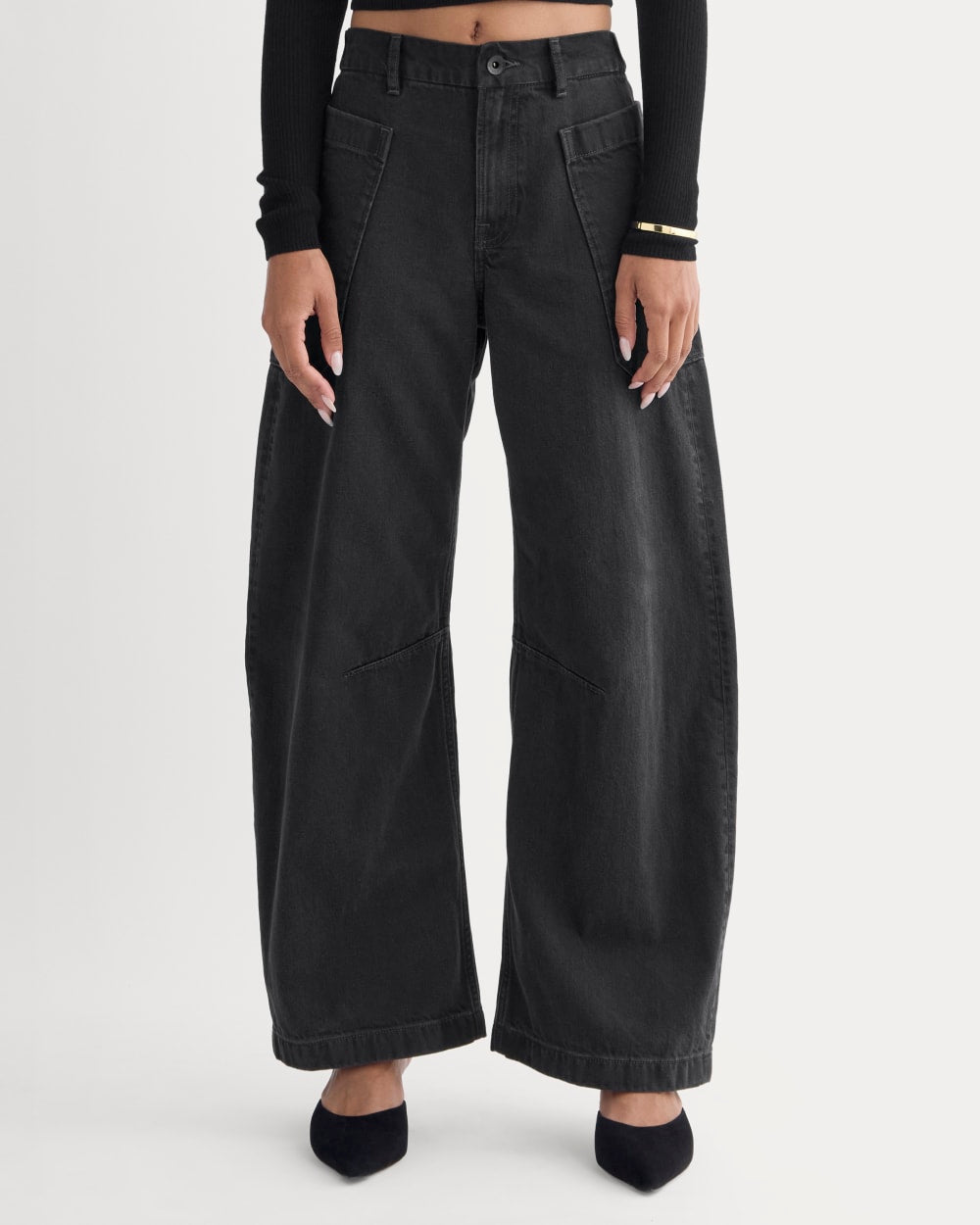 The Gardener Pull-On Jean in Washed Black — detail view