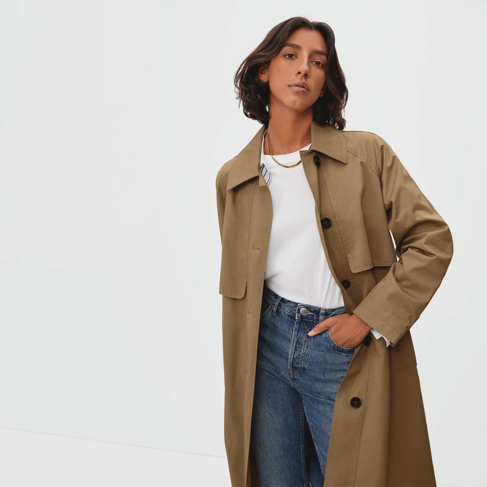 The Long Mac Coat in Toasted Coconut — detail view