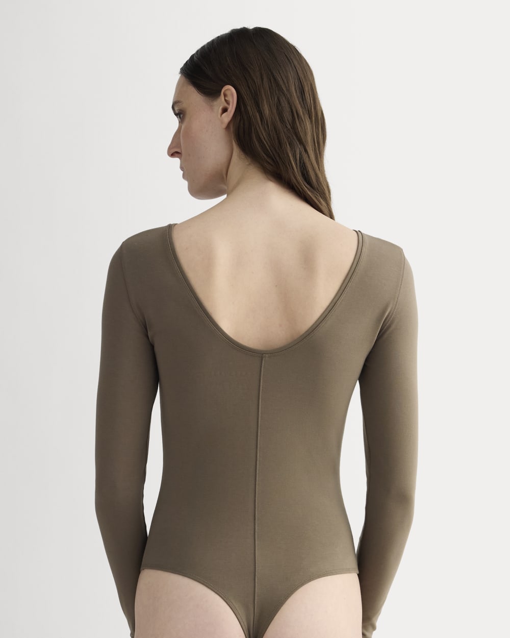 The Form Ballet Bodysuit in Deep Taupe — detail view