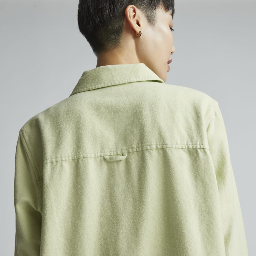 The Classic Cotton Flannel Shirt in Seafoam Green — detail view