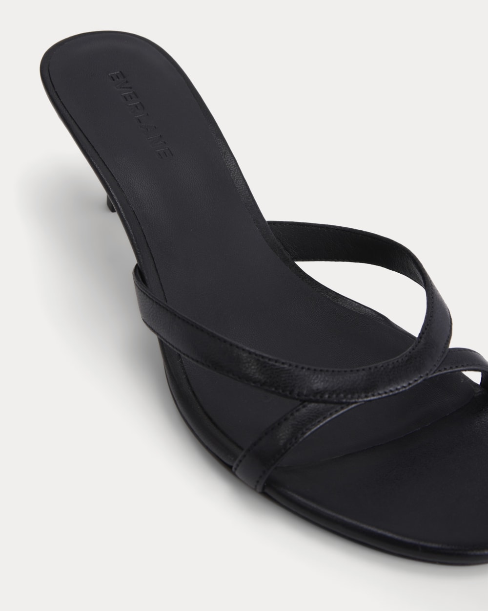 Sculpted Heel Sandal in Black Leather — detail view