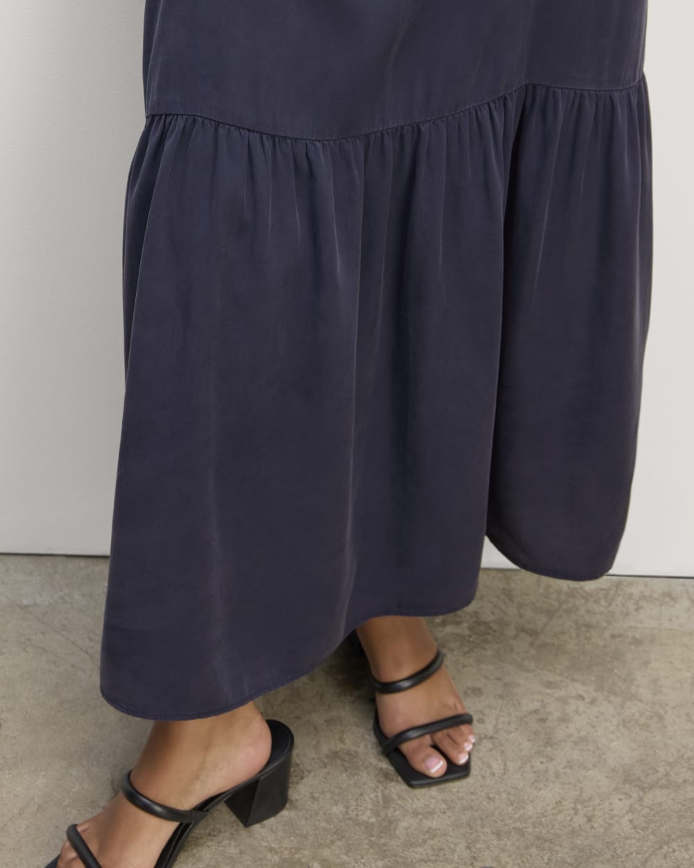The Long Weekend Dress in Butterlite in Navy — detail view