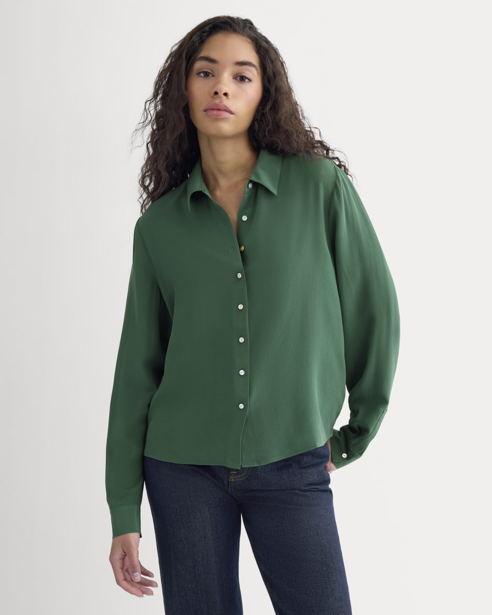 Shrunken Top in Washable Silk in Hunter Green — detail view