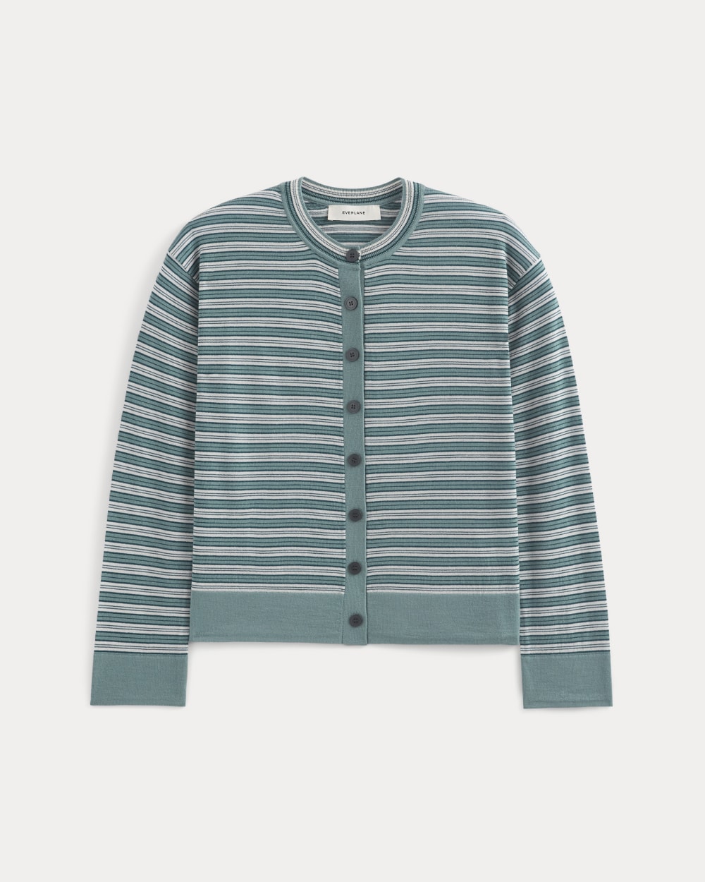 Crew Cardigan in Ultrasoft Merino in Reflecting Pond Multi Stripe — alternate view