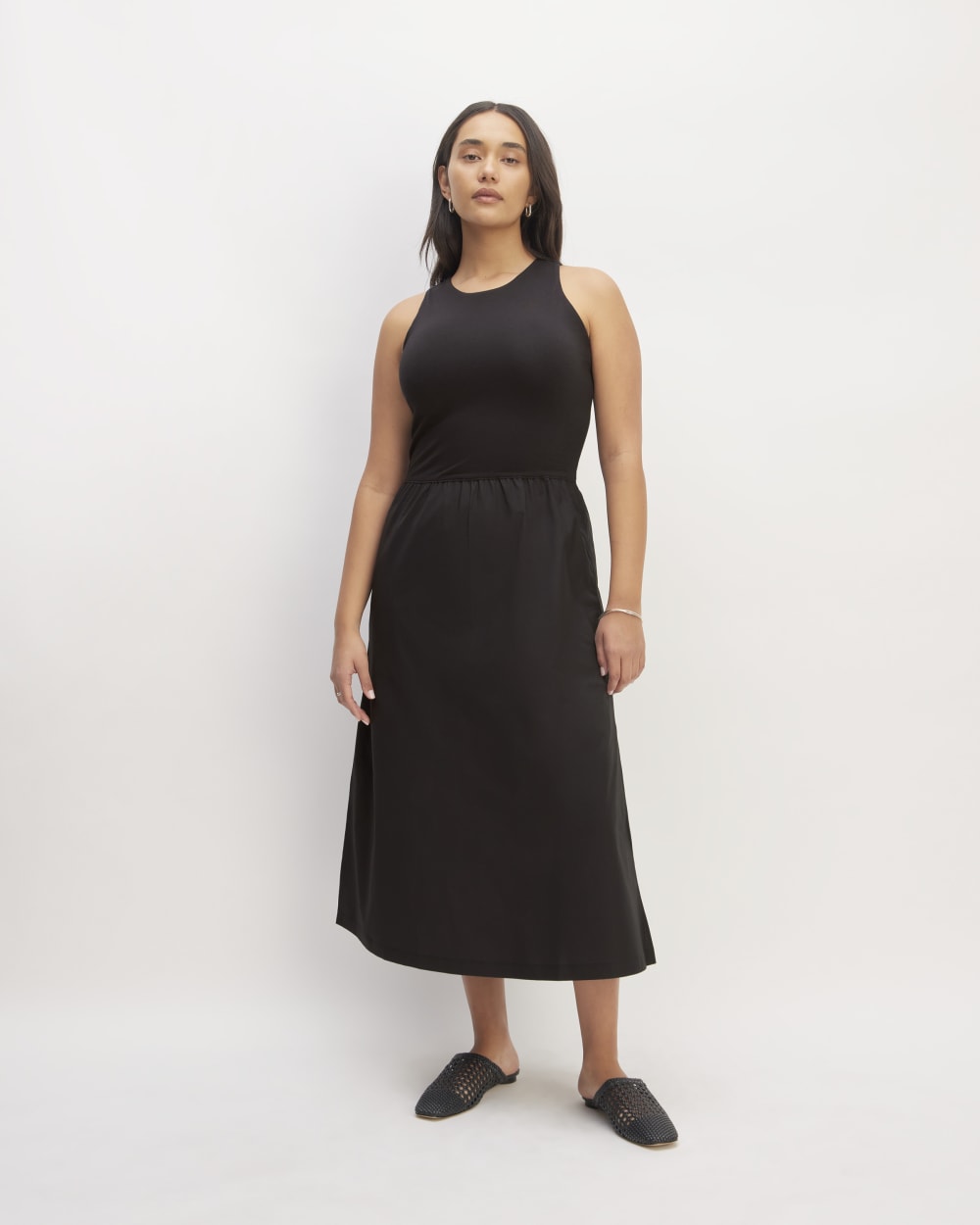 The Supima® High-Neck Riviera Dress in Black — front view