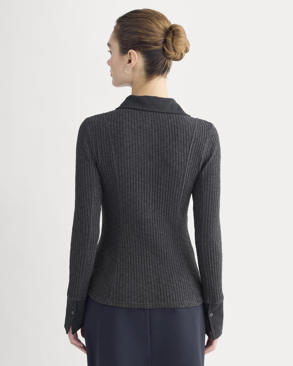 Cozy Rib Button-Up in Black — detail view