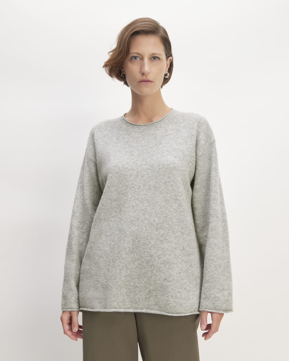 The Cozy-Stretch Crew in Heathered Grey — front view