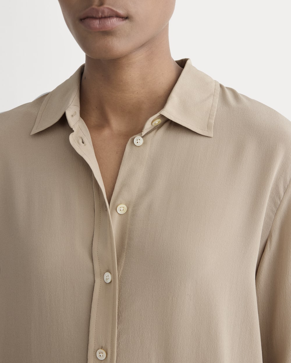 The Must-Have Shirt in Washable Silk in Burnt Sugar — detail view
