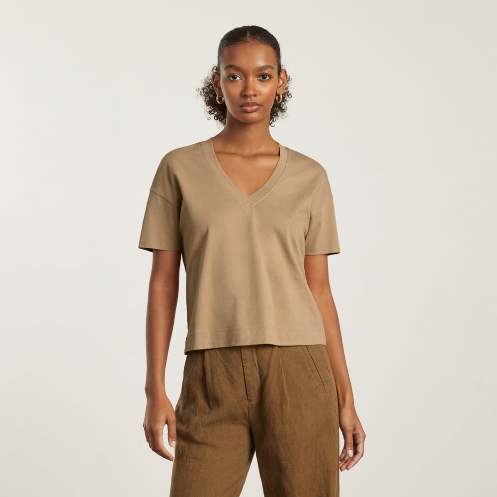 The Organic Cotton Slouchy V-Neck in Iced Coffee — alternate view