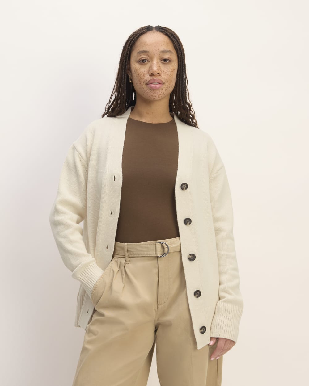 The Organic Cotton Cardigan in Canvas — front view