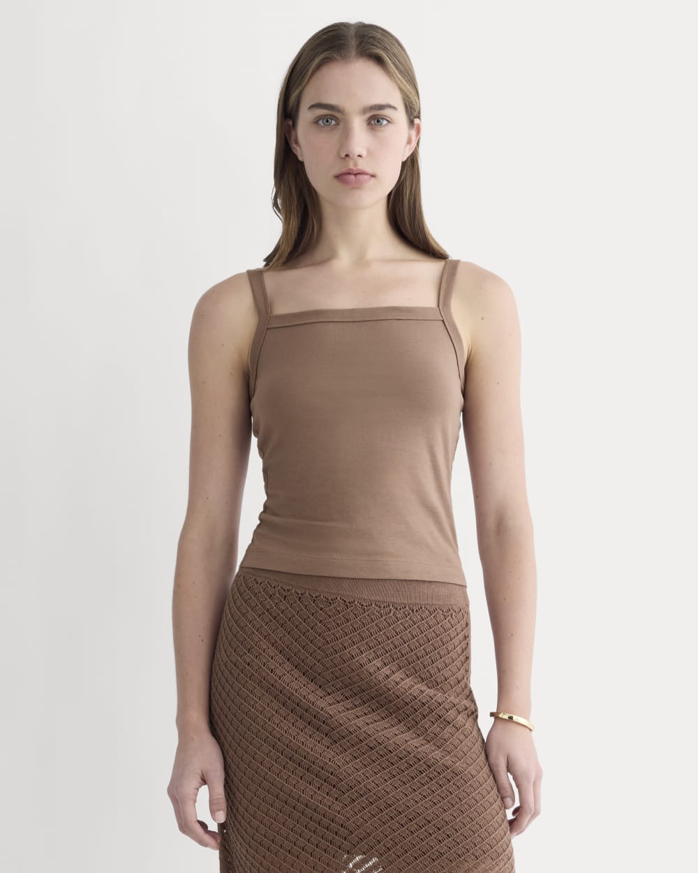 The Essential Square-Neck Tank in Mocha — front view