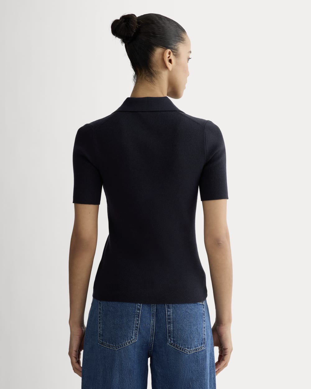 The Knit Polo in Navy — detail view