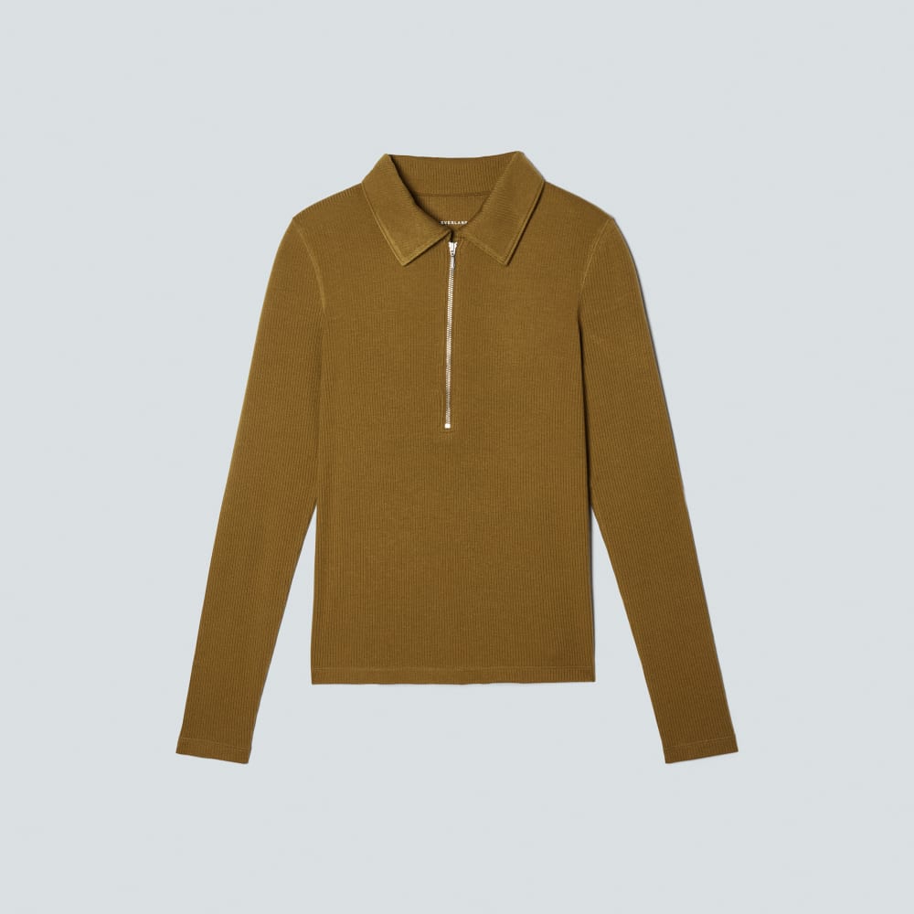 The Super-Soft Zip Polo in Tapenade — front view