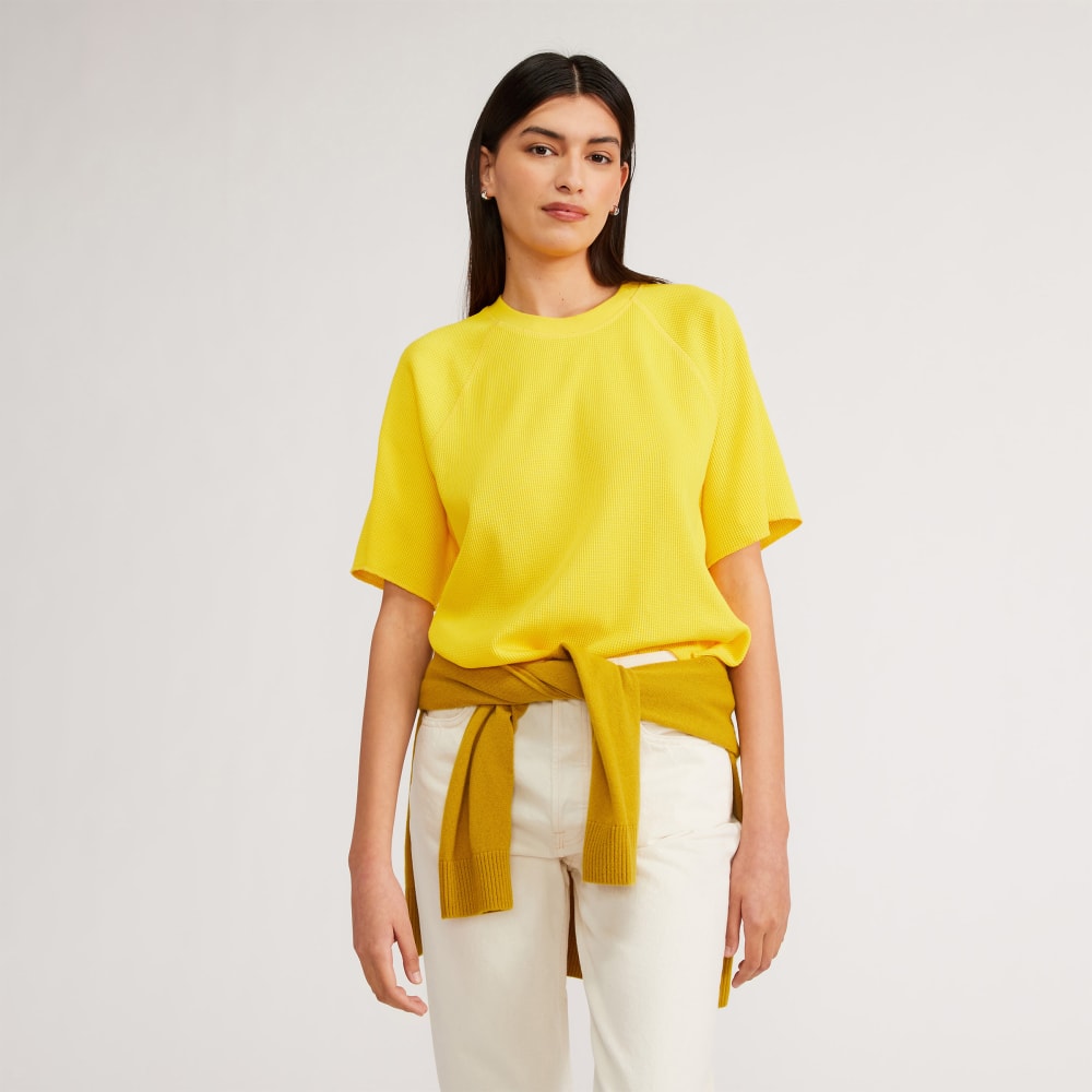 The Organic Cotton Waffle Raglan Tee in High Visibility Yellow — front view