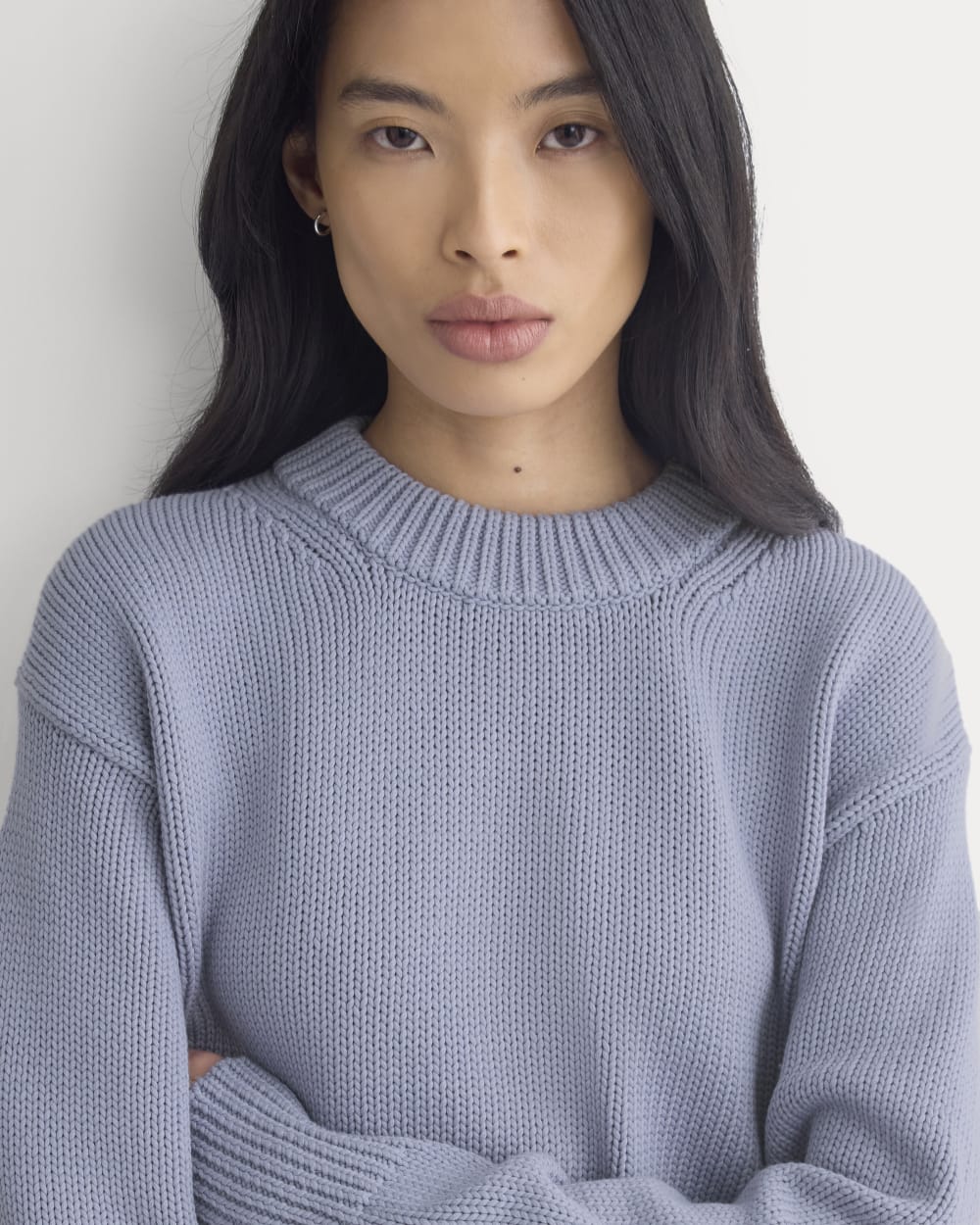 Oversized Cocoon Crew in Elevated Cotton in Aleutian — detail view