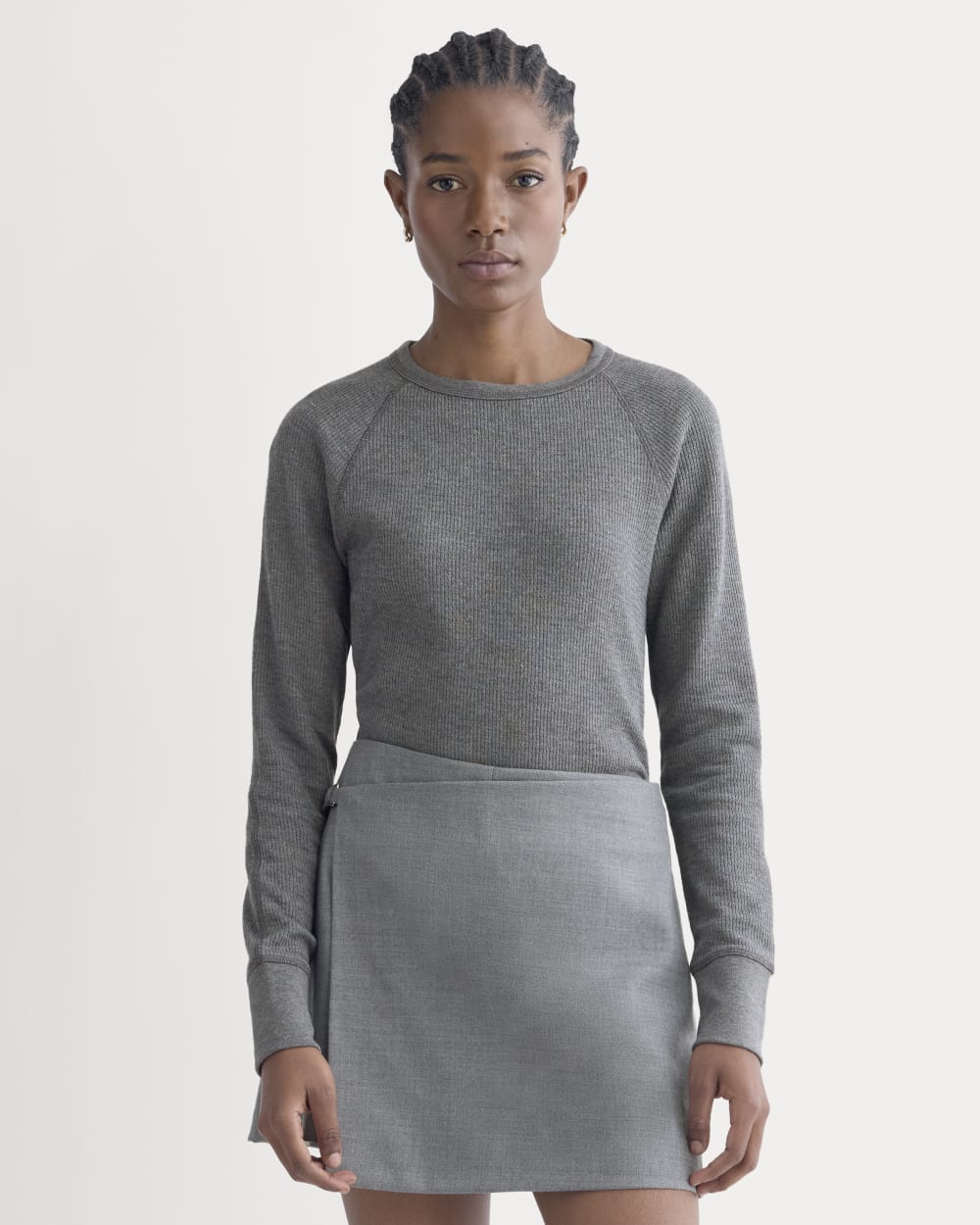 Slim-Fit Crew in Cozy Waffle in Heathered Charcoal — front view