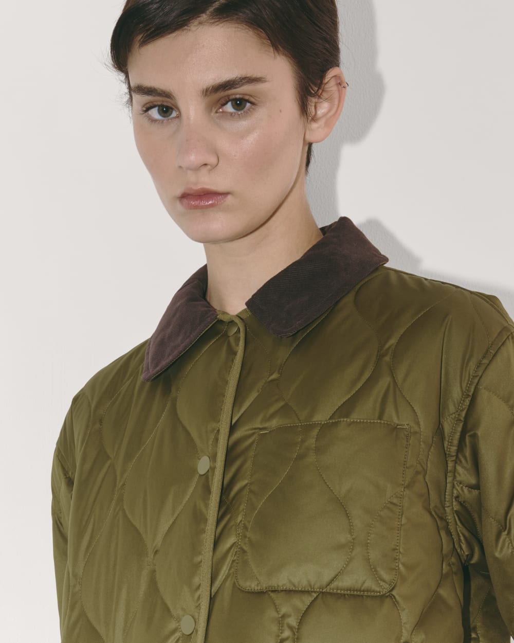 The Quilted Ranch Jacket in Olive — detail view