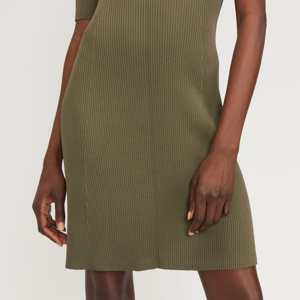 The Ribbed Short-Sleeve Polo Dress in Kalamata — detail view