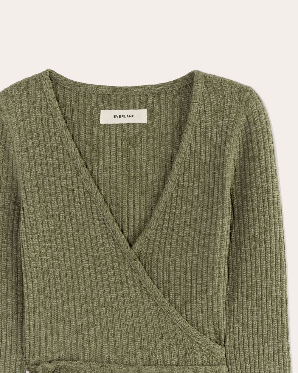 The Cozy Rib Wrap Top in Kalamata — detail view