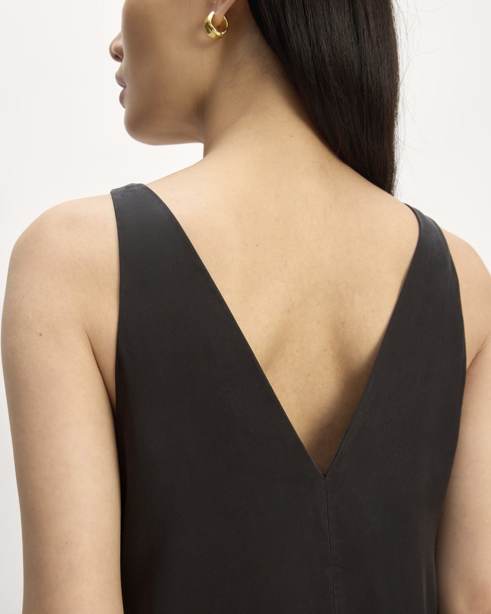 The TENCEL™ Midi Slip Dress in Black — detail view
