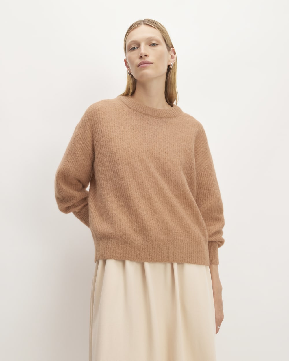 The Cocoon Crew in Alpaca in Warm Taupe — front view