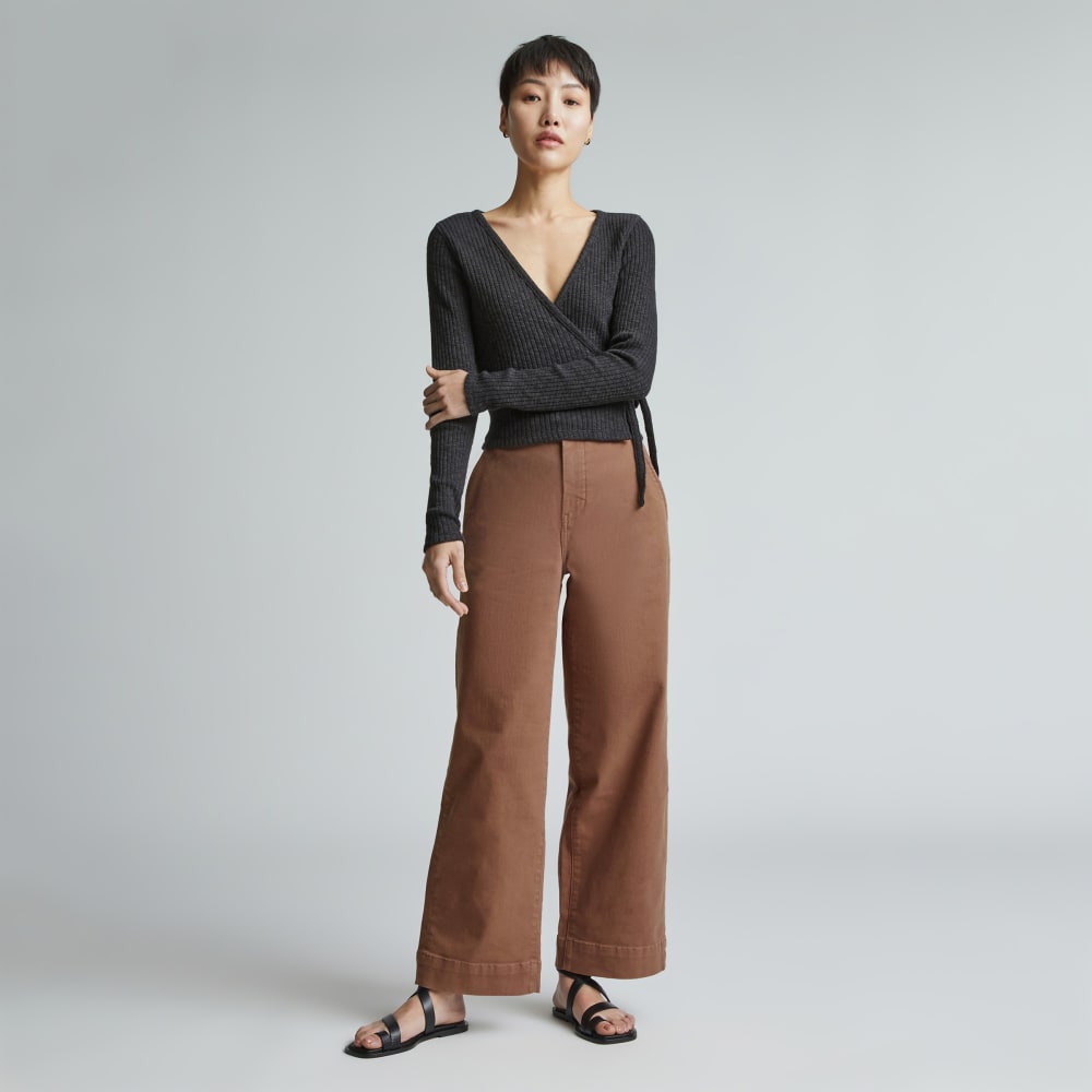 The Organic Wide-Leg Pant in Carob Brown — front view